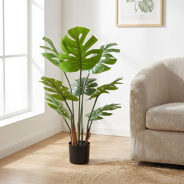 90cm Artificial Monstera Deliciosa Plant with 8 PU Leaves and Weighted Pot