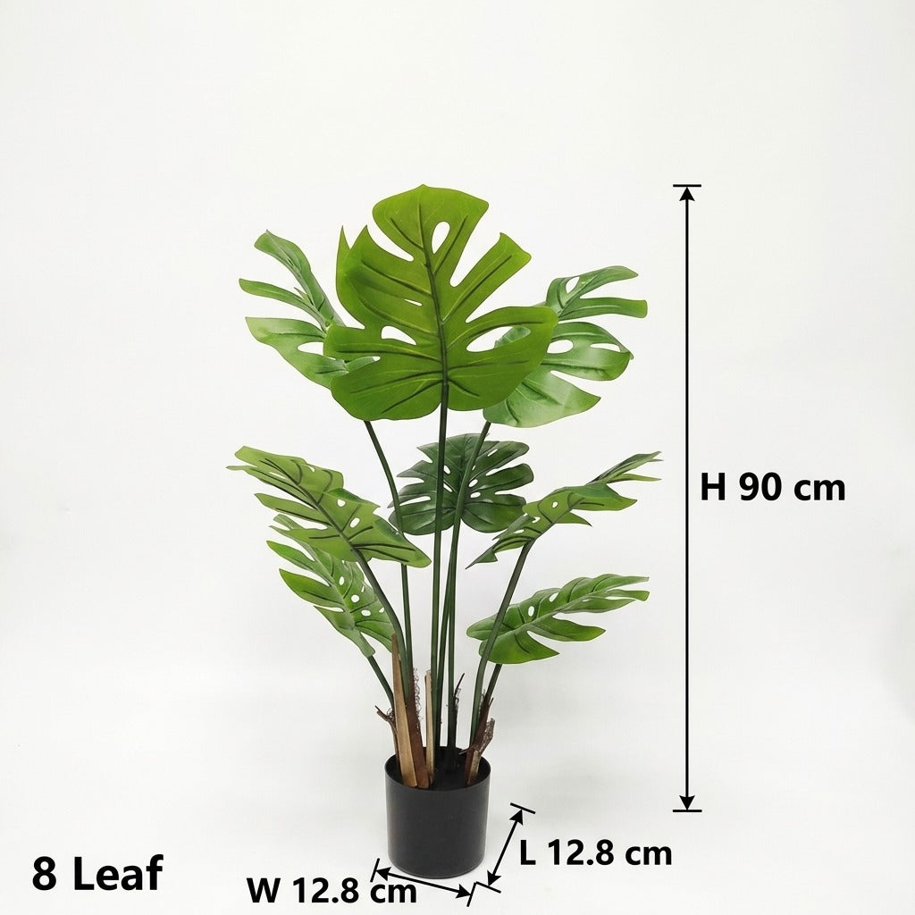 90cm Artificial Monstera Deliciosa Plant with 8 PU Leaves and Weighted Pot