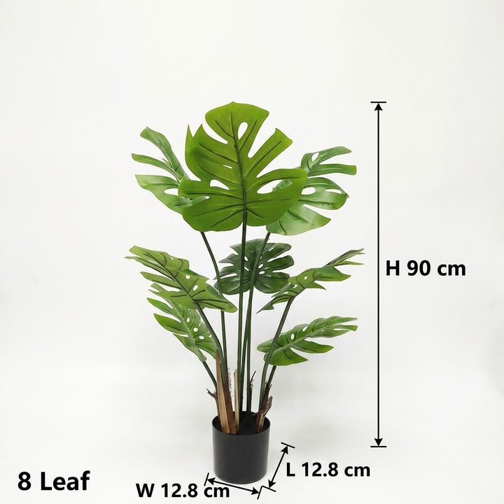 90cm Artificial Monstera Deliciosa Plant with 8 PU Leaves and Weighted Pot