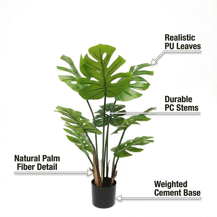 90cm Artificial Monstera Deliciosa Plant with 8 PU Leaves and Weighted Pot