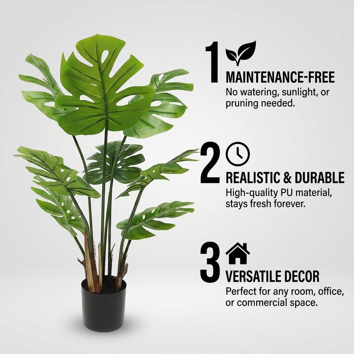 90cm Artificial Monstera Deliciosa Plant with 8 PU Leaves and Weighted Pot