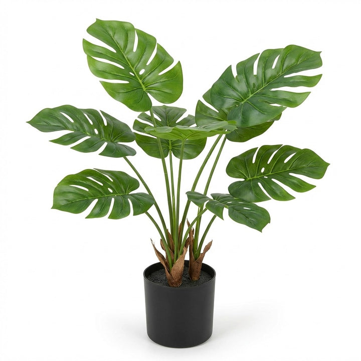 90cm Artificial Monstera Deliciosa Plant with 8 PU Leaves and Weighted Pot