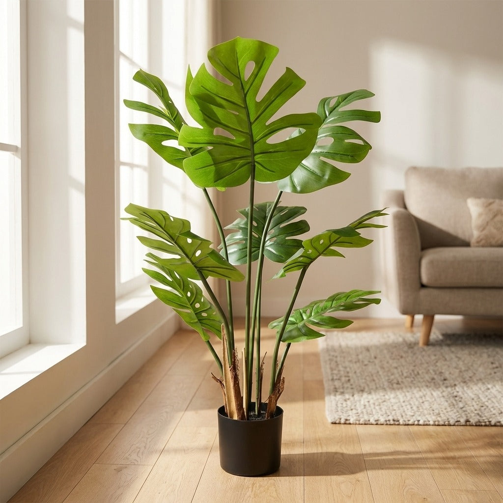 90cm Artificial Monstera Deliciosa Plant with 8 PU Leaves and Weighted Pot