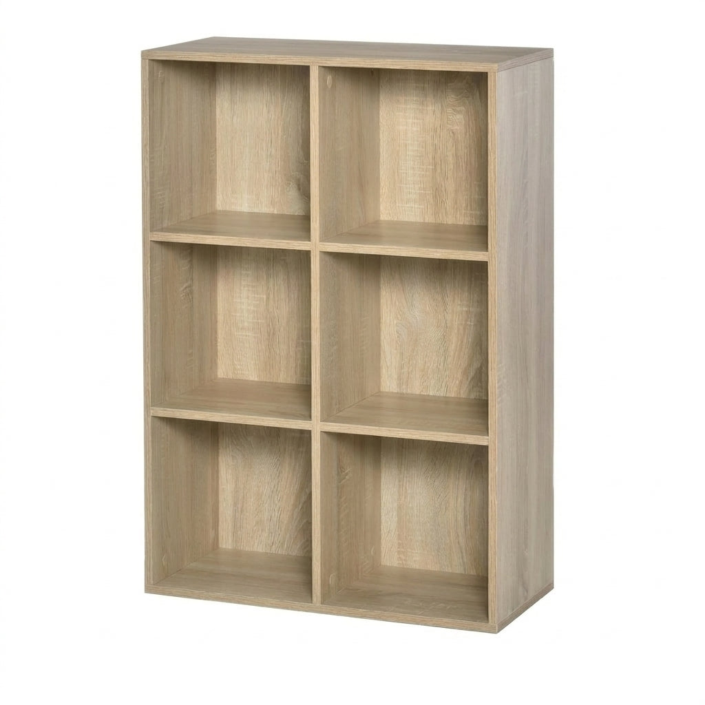 6-Cube Wood-Effect Storage Bookcase Organizer - Natural Finish
