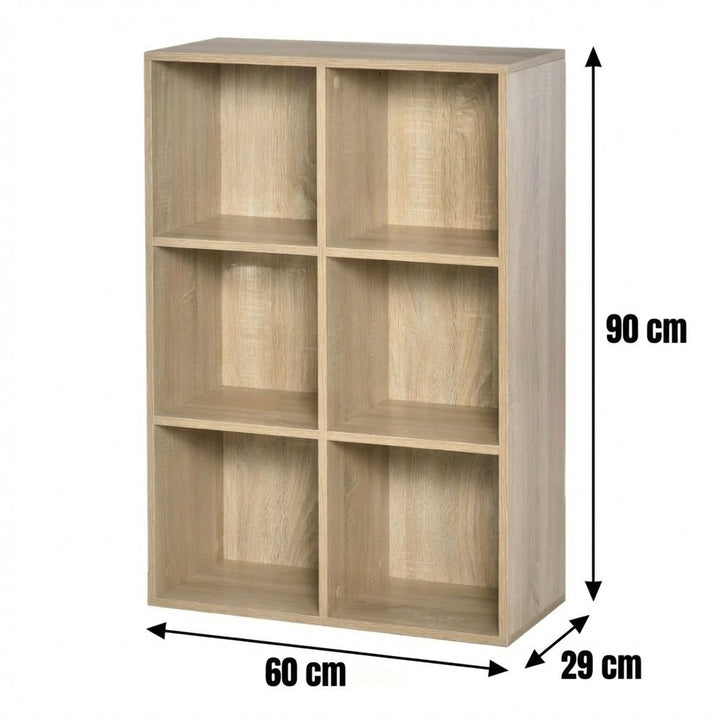 6-Cube Wood-Effect Storage Bookcase Organizer - Natural Finish
