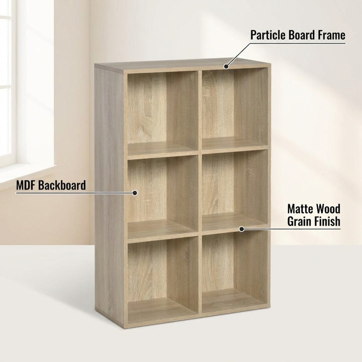 6-Cube Wood-Effect Storage Bookcase Organizer - Natural Finish