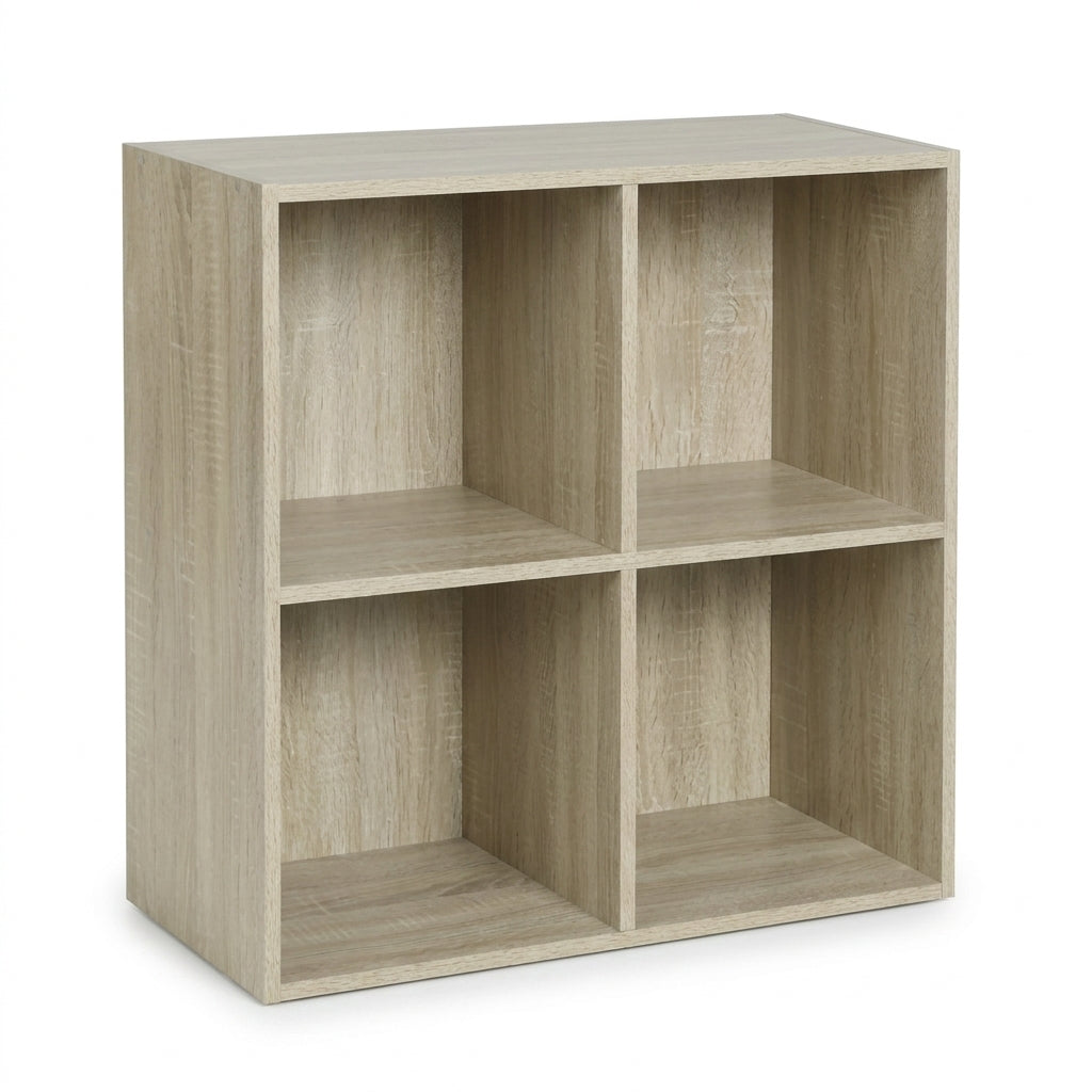 4-Cube Storage Bookcase Organizer - Wood-Grain Open Shelving Unit