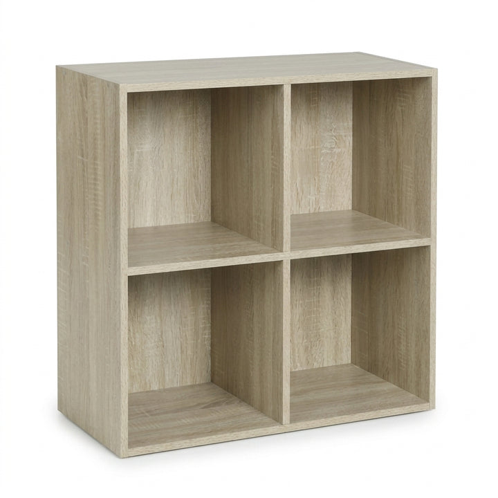 4-Cube Storage Bookcase Organizer - Wood-Grain Open Shelving Unit