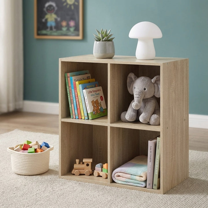 4-Cube Storage Bookcase Organizer - Wood-Grain Open Shelving Unit