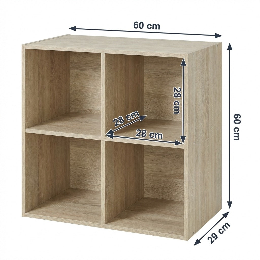 4-Cube Storage Bookcase Organizer - Wood-Grain Open Shelving Unit