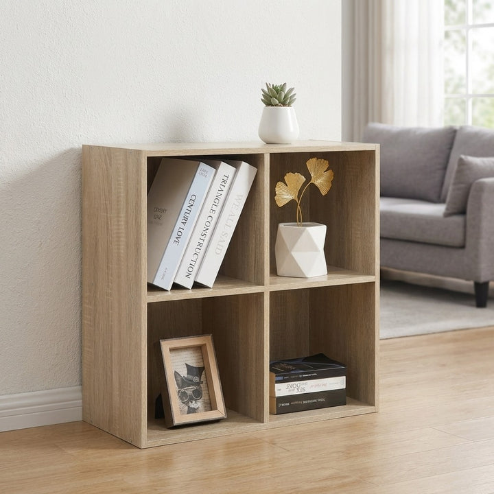 4-Cube Storage Bookcase Organizer - Wood-Grain Open Shelving Unit