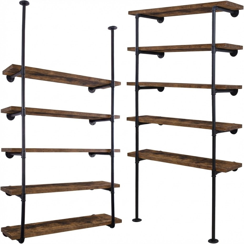 5 Tier Industrial Pipe Bookshelf Wall Mounted Storage Display Rack 180cm