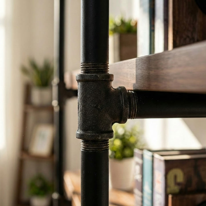 5 Tier Industrial Pipe Bookshelf Wall Mounted Storage Display Rack 180cm