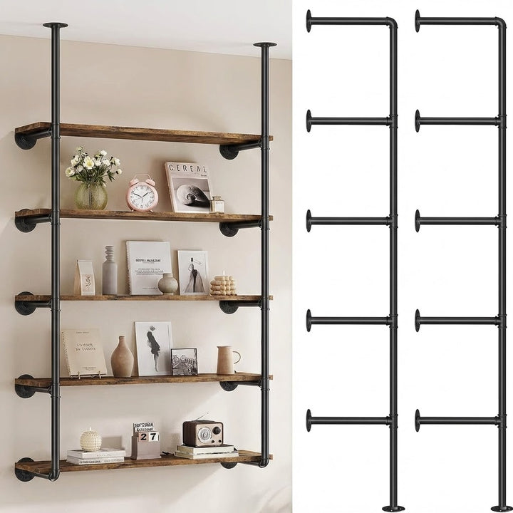 5 Tier Industrial Pipe Bookshelf Wall Mounted Storage Display Rack 180cm