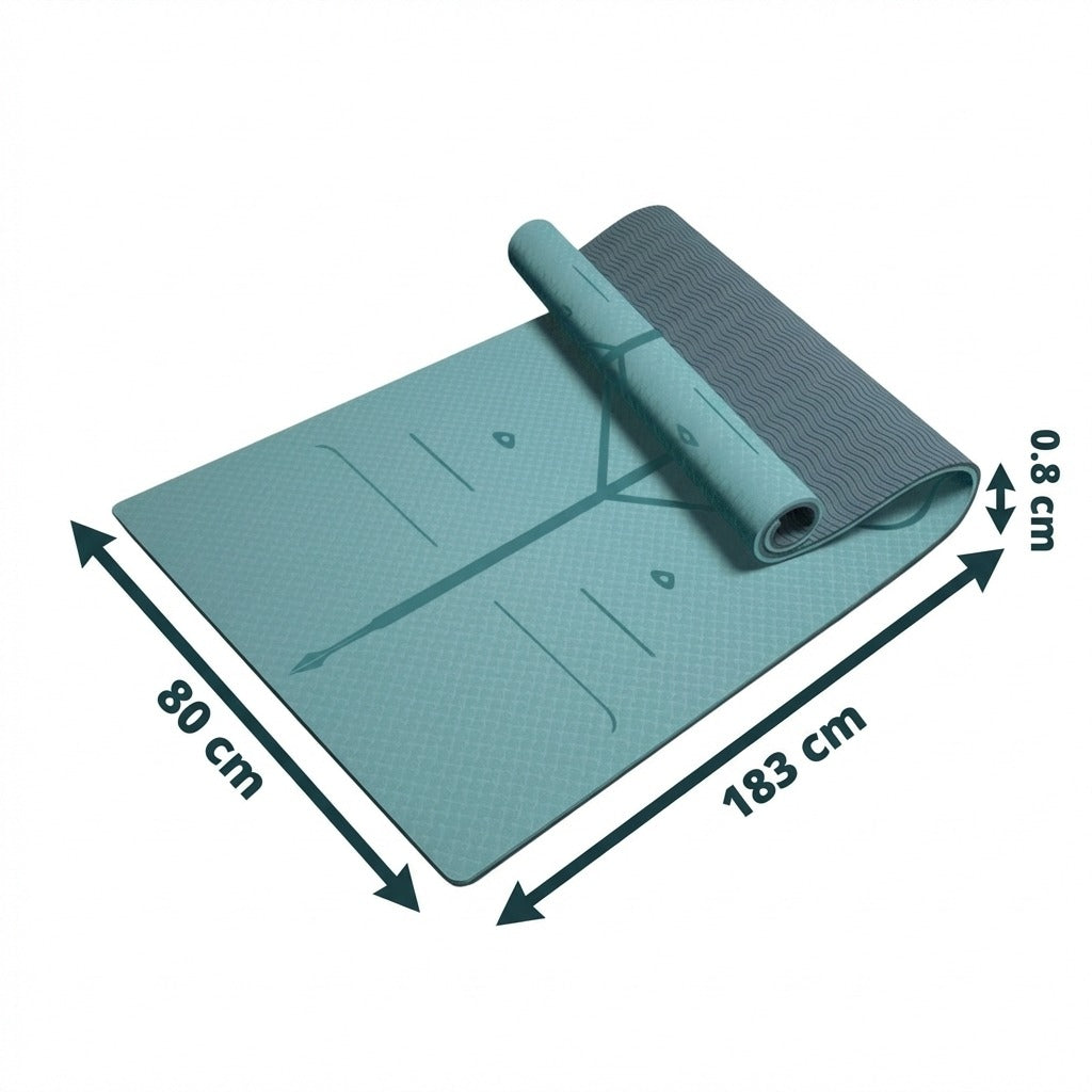Premium TPE Pilates Yoga Mat with Alignment Marks - 8mm Extra-Wide Blue