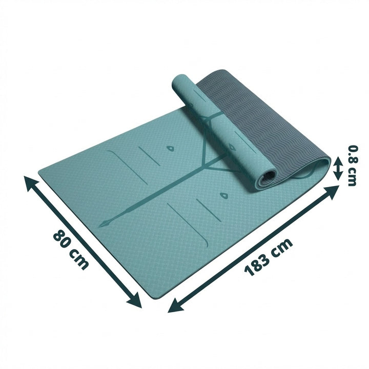 Premium TPE Pilates Yoga Mat with Alignment Marks - 8mm Extra-Wide Blue