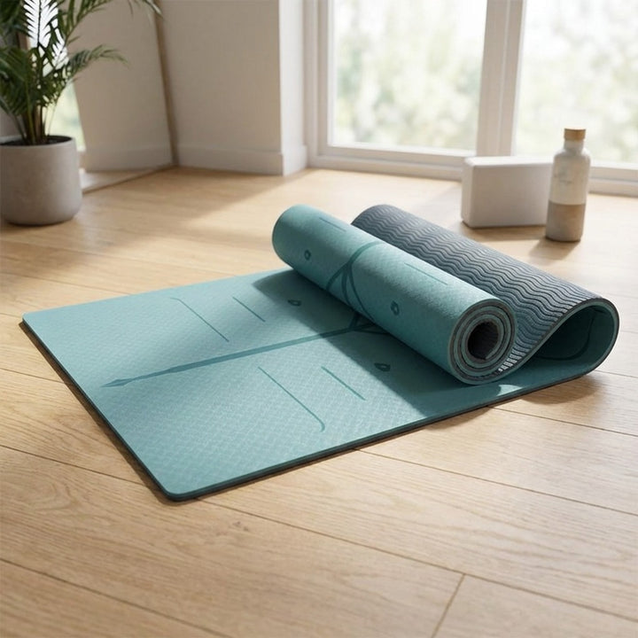 Premium TPE Pilates Yoga Mat with Alignment Marks - 8mm Extra-Wide Blue