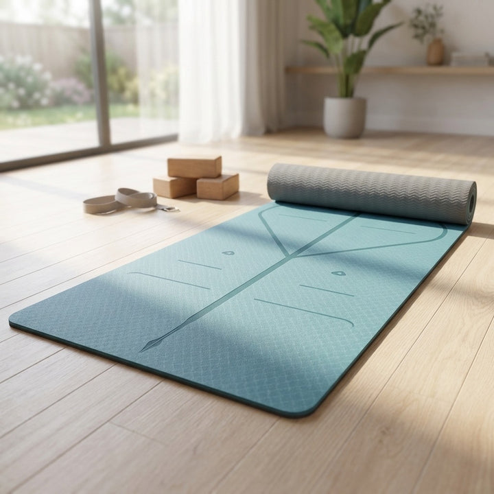 Premium TPE Pilates Yoga Mat with Alignment Marks - 8mm Extra-Wide Blue