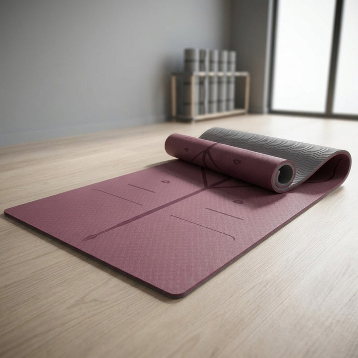 Professional Extra Wide TPE Yoga Mat with Alignment Marks 8mm - Purple