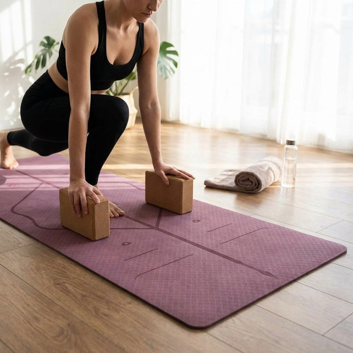 Professional Extra Wide TPE Yoga Mat with Alignment Marks 8mm - Purple