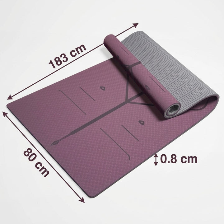 Professional Extra Wide TPE Yoga Mat with Alignment Marks 8mm - Purple