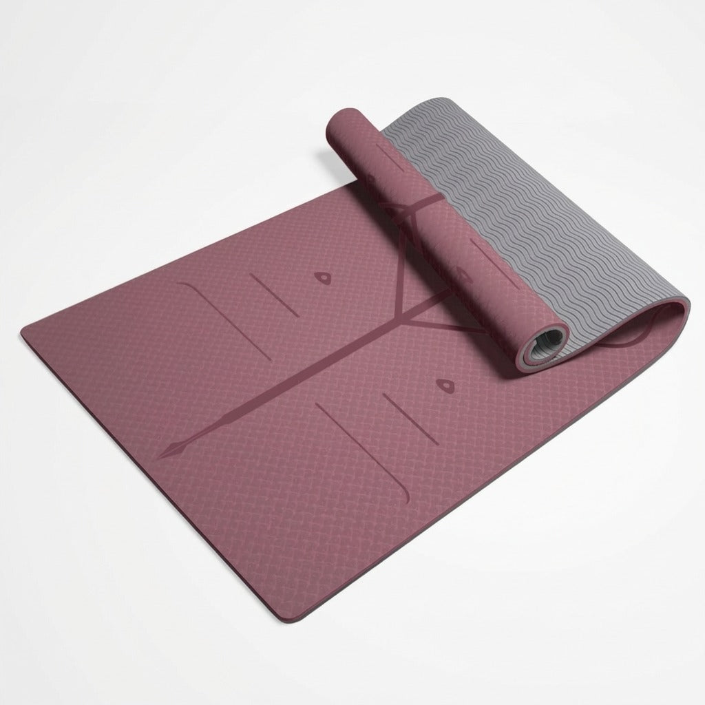 Professional Extra Wide TPE Yoga Mat with Alignment Marks 8mm - Purple