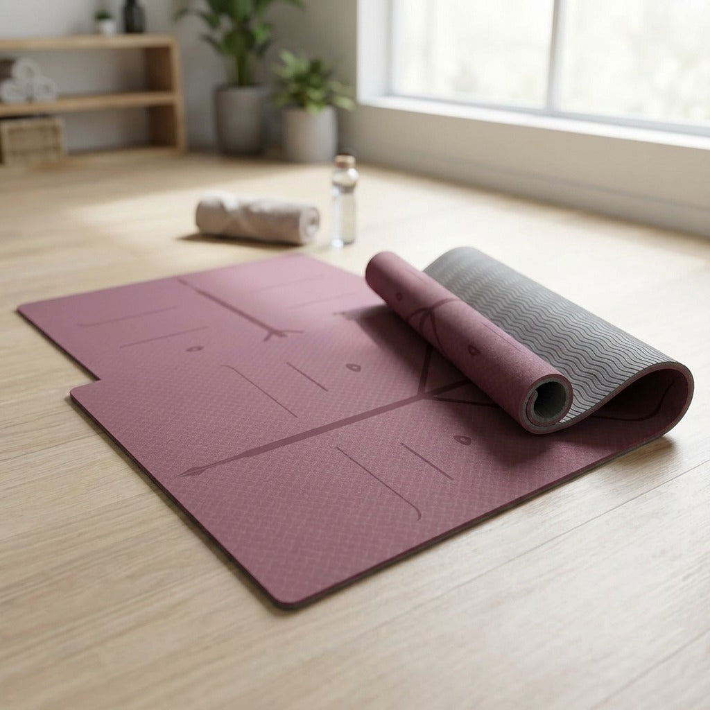 Professional Extra Wide TPE Yoga Mat with Alignment Marks 8mm - Purple