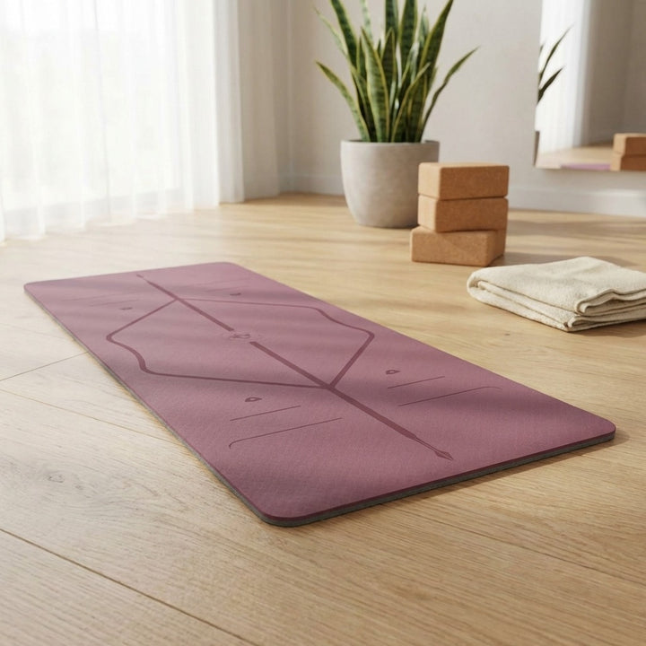 Professional Extra Wide TPE Yoga Mat with Alignment Marks 8mm - Purple
