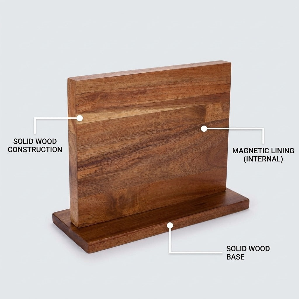 Double Sided Solid Wood Magnetic Knife Block - Countertop Storage Organizer