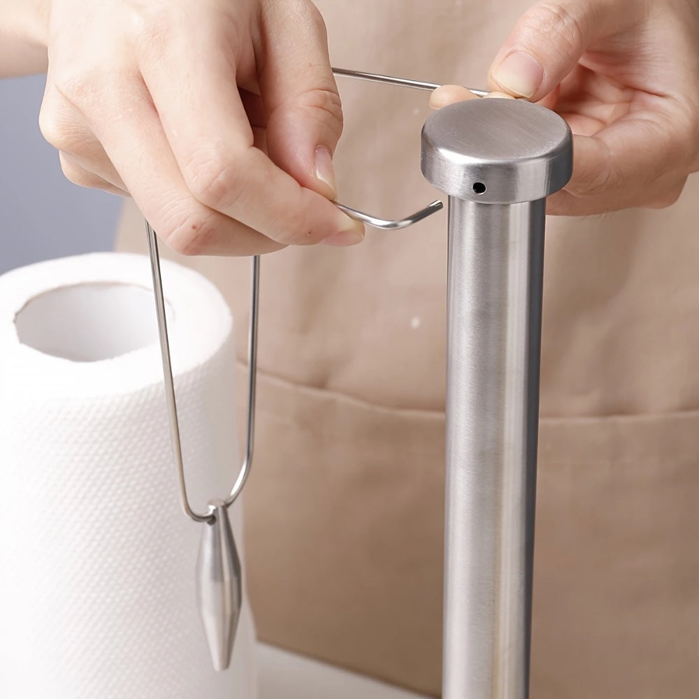 Stainless Steel Paper Towel Holder with Weighted Base and Tension Arm