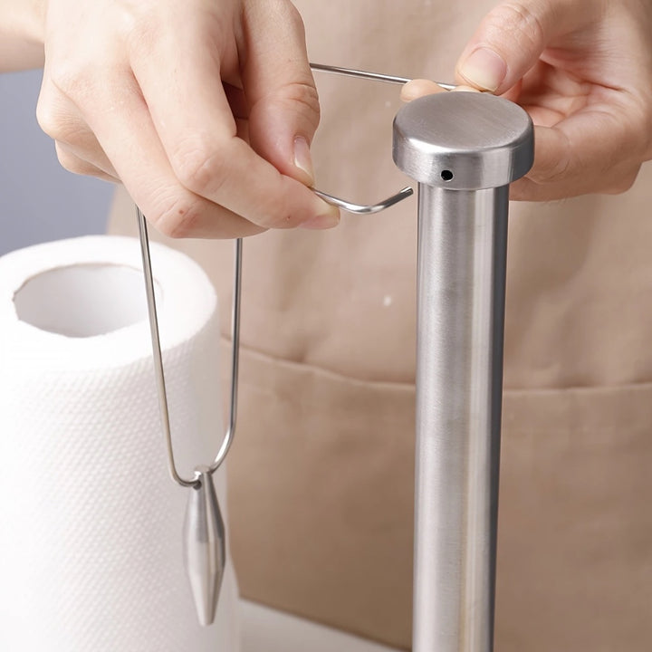 Stainless Steel Paper Towel Holder with Weighted Base and Tension Arm