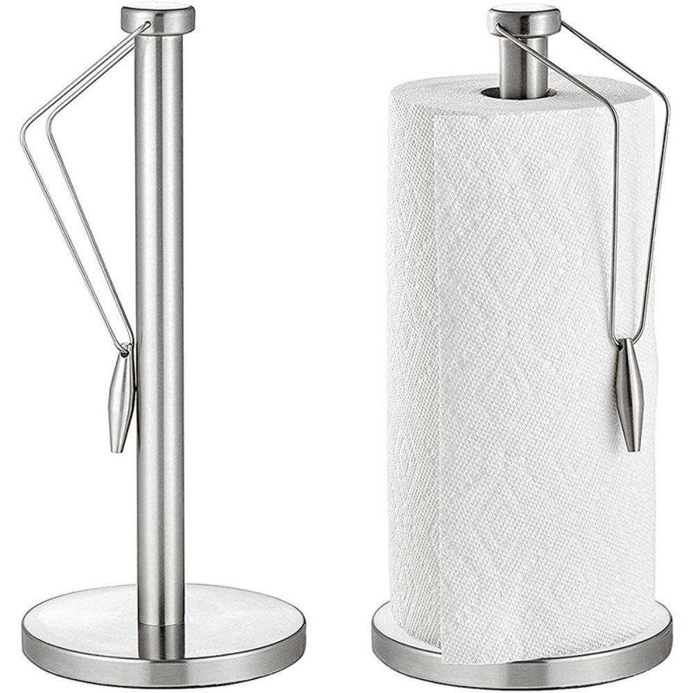 Stainless Steel Paper Towel Holder with Weighted Base and Tension Arm