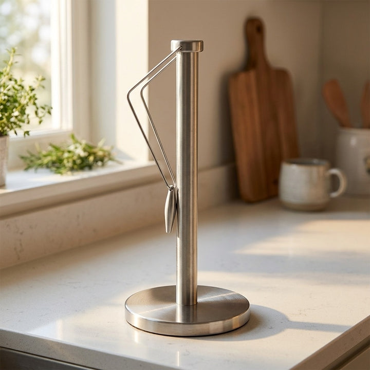 Stainless Steel Paper Towel Holder with Weighted Base and Tension Arm