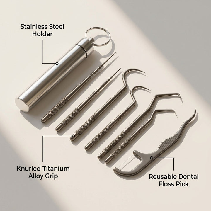 7-Piece Portable Titanium Toothpick Set with Stainless Steel Storage Case