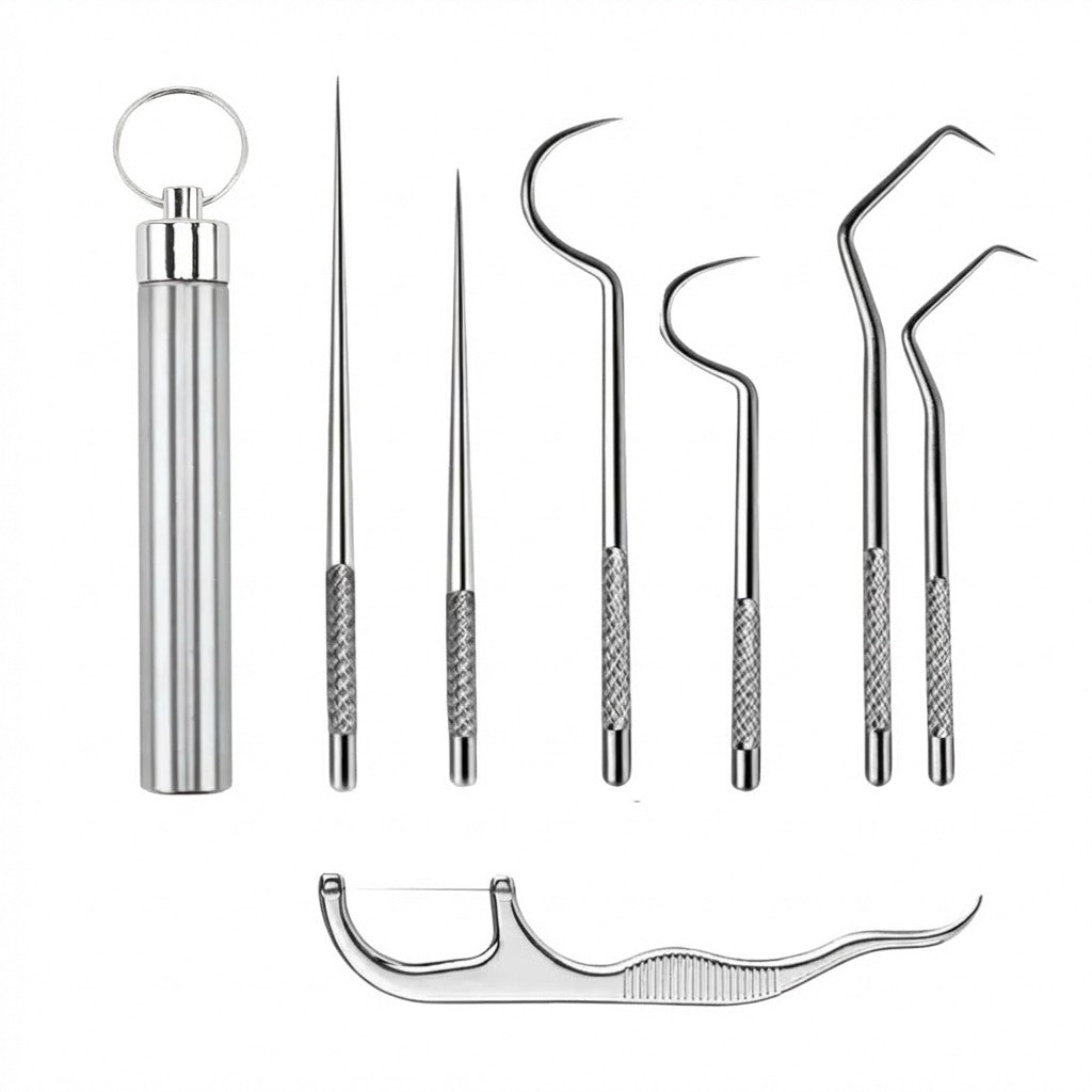 7-Piece Portable Titanium Toothpick Set with Stainless Steel Storage Case
