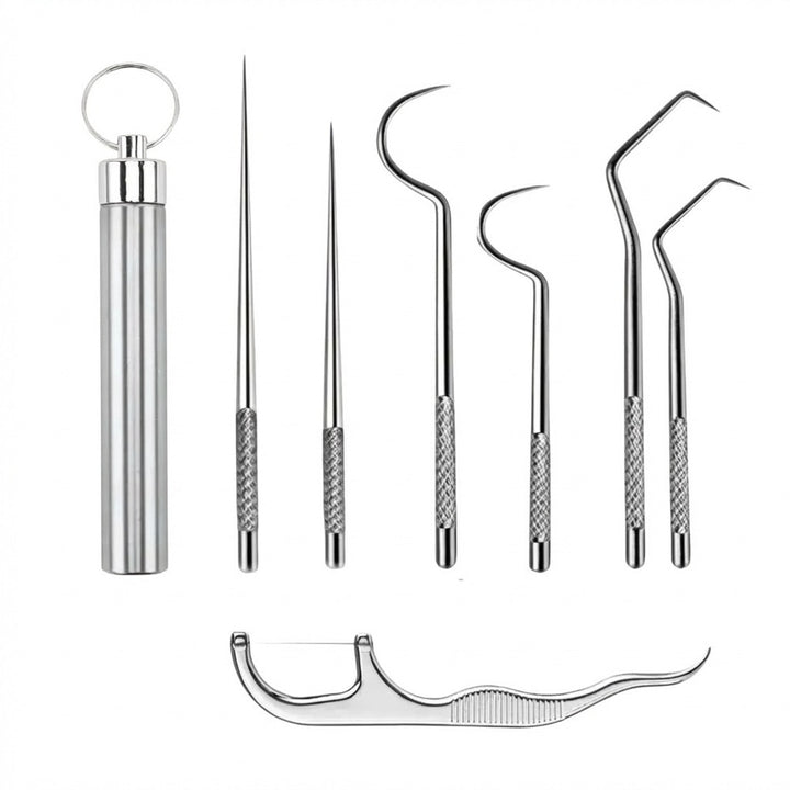 7-Piece Portable Titanium Toothpick Set with Stainless Steel Storage Case