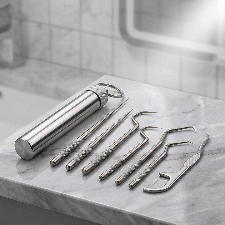 7-Piece Portable Titanium Toothpick Set with Stainless Steel Storage Case