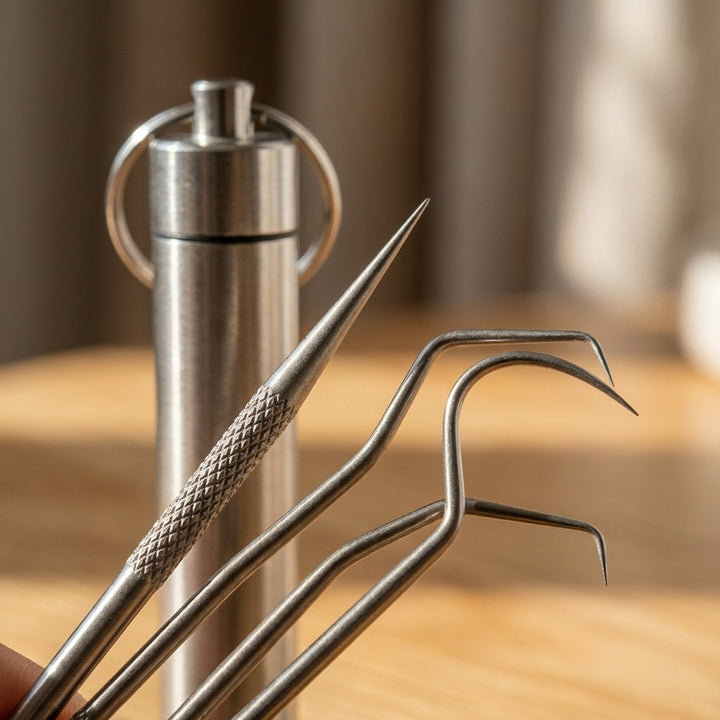 7-Piece Portable Titanium Toothpick Set with Stainless Steel Storage Case