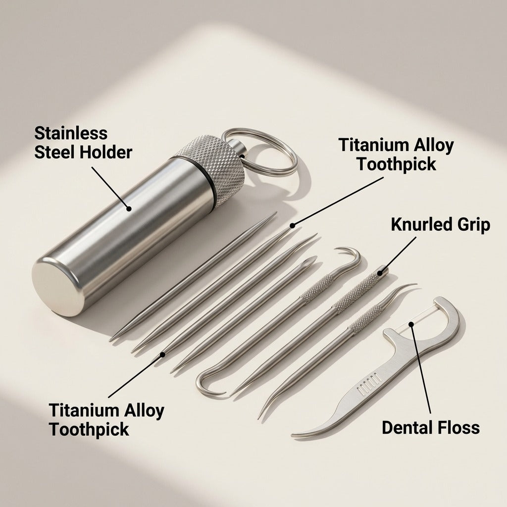 7-Piece Portable Titanium Toothpick Set with Stainless Steel Storage Case