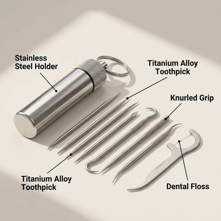 7-Piece Portable Titanium Toothpick Set with Stainless Steel Storage Case