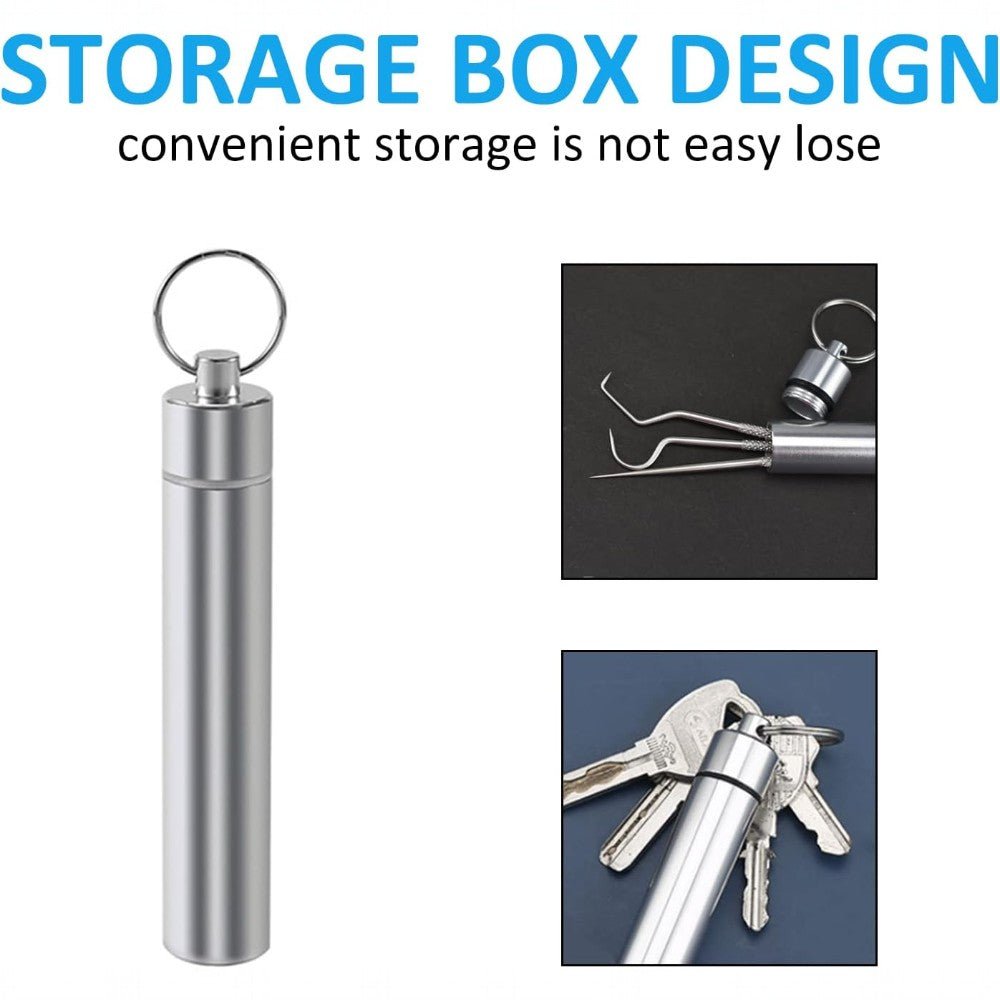 7-Piece Portable Titanium Toothpick Set with Stainless Steel Storage Case