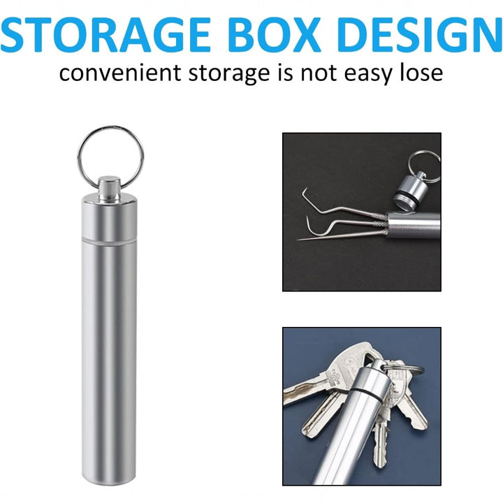 7-Piece Portable Titanium Toothpick Set with Stainless Steel Storage Case