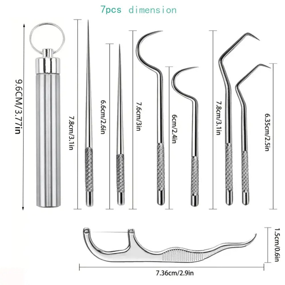 7-Piece Portable Titanium Toothpick Set with Stainless Steel Storage Case