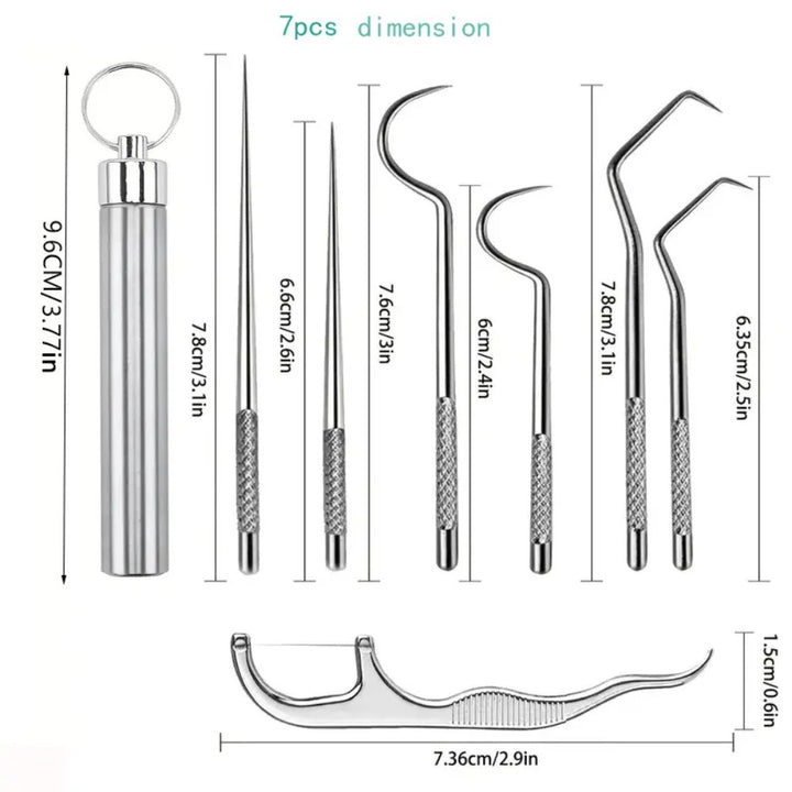 7-Piece Portable Titanium Toothpick Set with Stainless Steel Storage Case