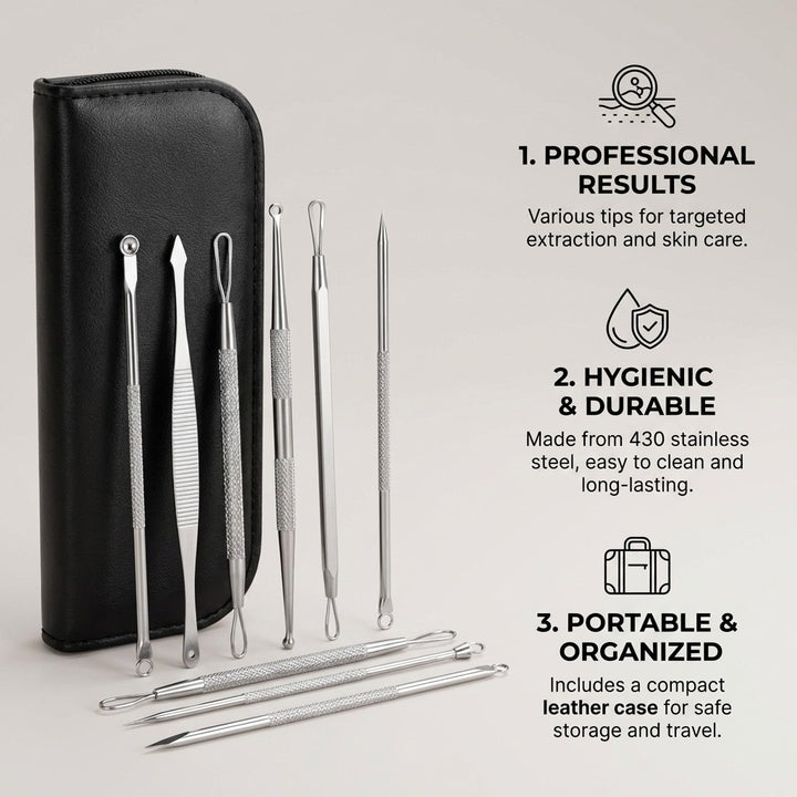 7-Piece Stainless Steel Blackhead Remover and Acne Extraction Tool Set