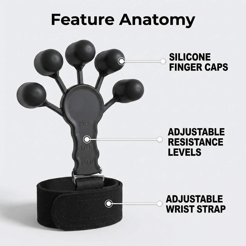 3 Resistance Level Finger Exerciser and Hand Grip Strengthener for Training