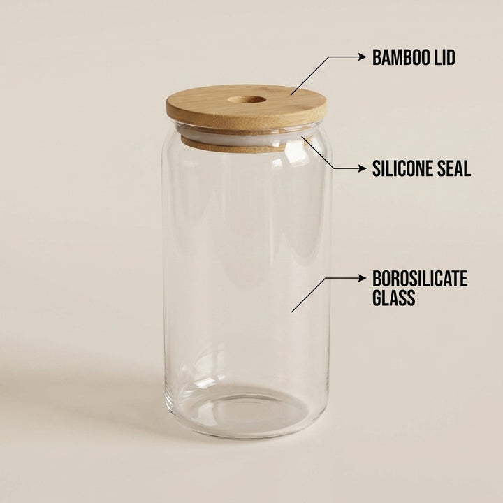 6-Pack Can-Shaped Drinking Glass Cups with Bamboo Lids and Glass Straws
