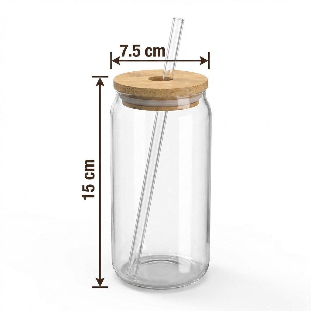 6-Pack Can-Shaped Drinking Glass Cups with Bamboo Lids and Glass Straws