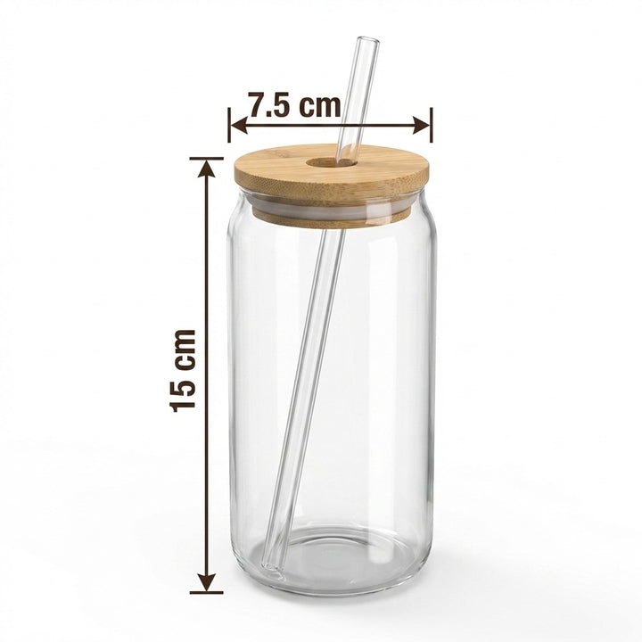 6-Pack Can-Shaped Drinking Glass Cups with Bamboo Lids and Glass Straws