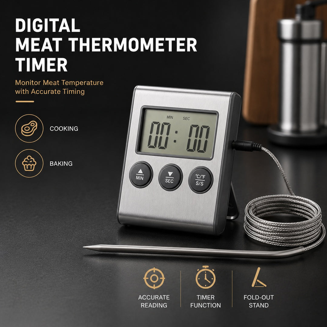 2-Pack Digital Meat Thermometer with Probe & Timer